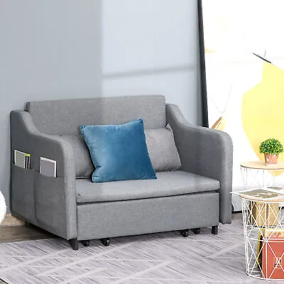 2 Seater Pull Out Sofa Bed Convertible Sleeper Couch With Pillows Pockets Grey • £249.99
