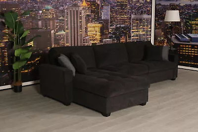 L Shaped Black Fabric Modular 125  Wide Reversible Sectional Sofa • $1593.19