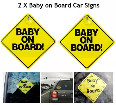 2 X Baby On Board Car Signs Suction Cup Baby Passenger Car Safety Warning • £2.45