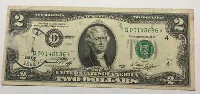 1976 2 Dollar Bill  FAIRLY RARE STAR NOTE POSTAGE STAMPED IN BROOKVILLE PA • $45
