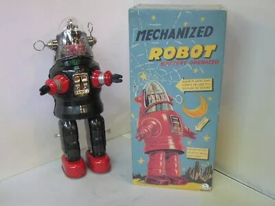 OSAKA TINTOY Mechanized Robot Black Tin Toy Battery Operated W/box Made In Japan • $955.78