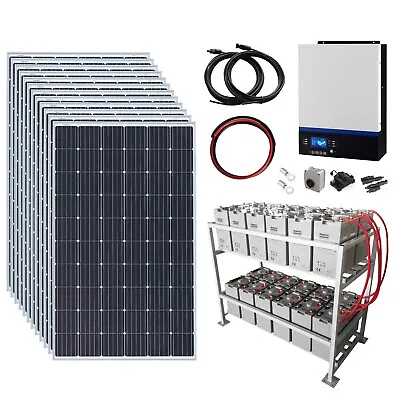 3.6kW 48V Complete Off-grid Kit: 12 X 300W Solar Panels 5000W Hybrid Inverter • £6999.99