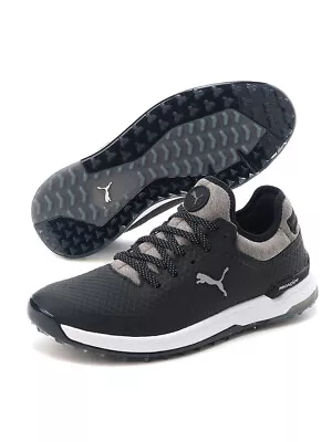 $129 • Buy Puma PROADAPT Alphacat Men's Spikeless Golf Shoes - Black/Silver/Quiet Shade