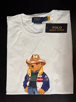 NEW Polo Ralph Lauren Mens White Short Sleeve Cowboy Western Bear T Shirt • $60.88