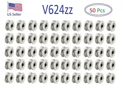 50pcs 624VV V624ZZ V Groove Sealed Track Pulley Guide Rail Ball Bearing 4x13x6mm • $25