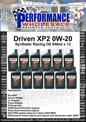 Driven XP2 0W-20 Synthetic Racing Oil 946mL 00206 Go Kart Jr Dragster Supercar • $269.95