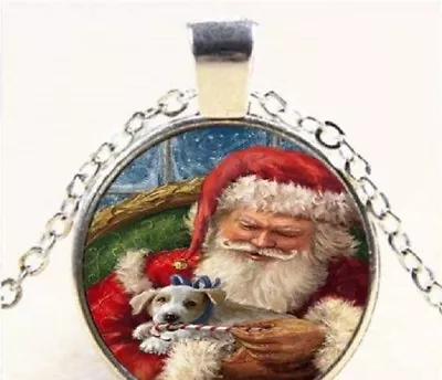 SANTA CHRISTMAS DOG Pendant Sterling Silver Necklace FREE Women Mom $10 GIFT  • $18.88