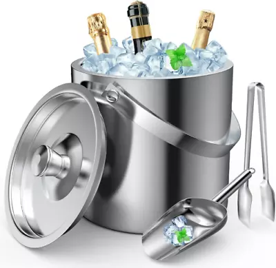 Ice Bucket With Lid And Tongs &Scoop - 3L Small Double Wall Insulated  • £30.89