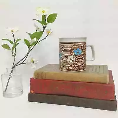 Vintage Floral Stripe Ceramic Coffee Mug 70s • $16