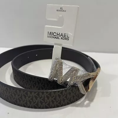 New MICHAEL KORS Twist Reversible Mk Logo Brown Belt/ Rhinestone Buckle X Large • $39