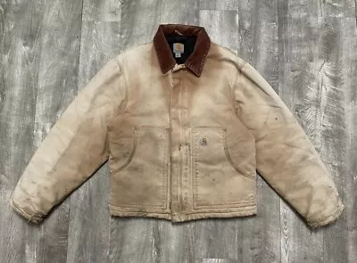 Vintage Carhartt Arctic Jacket J002 BRN Quilt Lined Canvas Distressed Work • $64.87