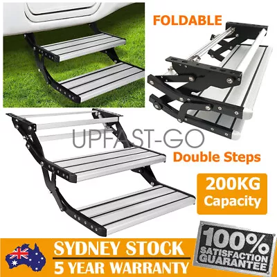 Aluminium Caravan Folding Double Step Pull Out Steps For Road RV Camper Trailer • $219