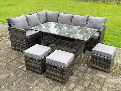 Fimous 9 Seat Rattan Garden Furniture Corner Sofa Dining Sets Patio With Stools • £749