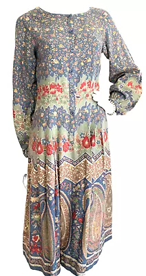 Vintage 70's Albert Nipon Montaldo Dress Midi Floral Paisley ILGWU Blue M EUC • $148.95