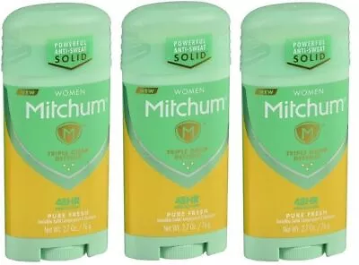 Mitchum Women Triple Odor Defense Pure Fresh Solid  Deodorant 2.7 Oz Ea *3 Pack* • $19.65