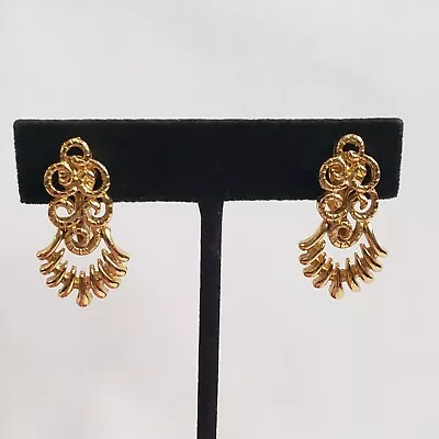 Monet Earrings Designer Collectible Costume Jewelry Gold Tone Drop Dangle • $18