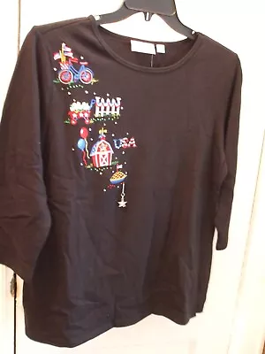Quacker Factory 3/4 Sleeve T-Shirt With Fun Dangle NEW FROM QVC MEDIUM BLACK • $19.99