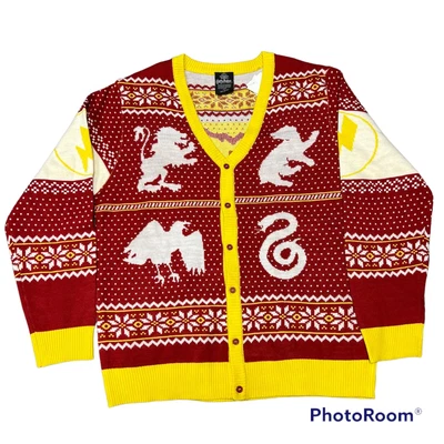 $49 • Buy Harry Potter Men’s Hogwarts House Ugly Christmas Sweater Cardigan Sz L NWT