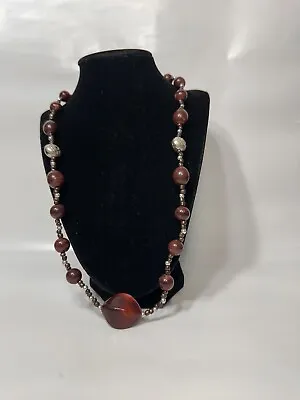 Vintage Moroccan Brownish Red Beautiful Variety Of Bead Necklace 32  • $17.89