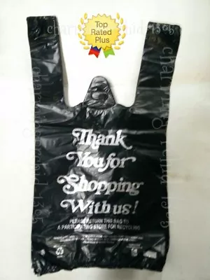 HDPE Small 8 X 4 X 15  Black Thank You Plastic T-Shirt Bags 1/10 Shopping Bags • $8.99