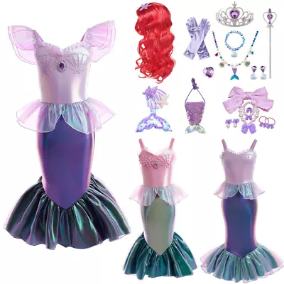 Girls Little Mermaid Ariel Costume Carnival Cosply Princess Party Fancy Dress Up • £12.82