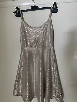 Oh My Love Silver / Gold Metallic Strappy/Backless Skater Dress Size S • £5.99