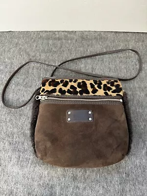 UGG Australia Brown Leather Shearling Lined Mini Leopard Print Crossbody Bag • $34.99