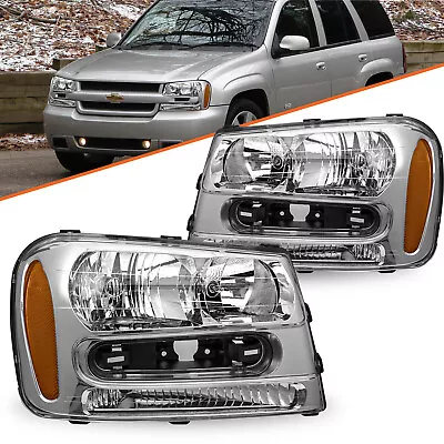 Headlights For 2002-2009 Chevy Trailblazer Ext Chrome Amber Corner Lamps 02-09 • $84.99