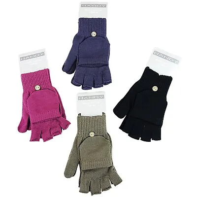 Ladies Womens Stretchy Mitten Fingerless Convertible Magic Gloves Warm Winter • £3.39