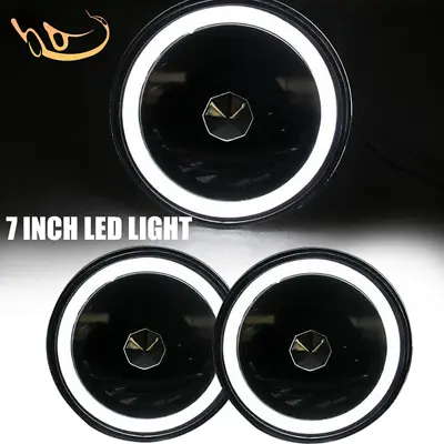 Pair 7  Inch Round White LED Headlights Angel Eyes Halo Sealed Beam Lamps LH+RH • $20.69