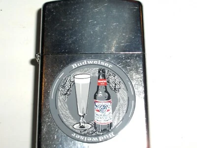 $79.95 • Buy Zippo Budweiser Bud Beer Bottle And Glass Street Chrome Finish 2002 Lighter 