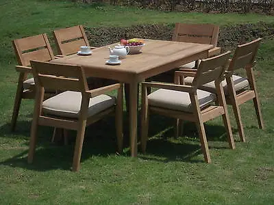7 Pc Outdoor Dining Teak Set - 60  Rectangle Table & 6 Stacking Arm Chairs • $2856
