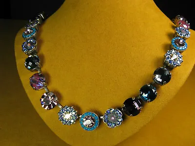 MARIANA NECKLACE SWAROVSKI CRYSTALS SILVER PL MOSAIC BLUE PURPLE MULTI Flower • $216