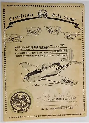 1966 Hmm-165 Usmc Helicopter Pilot's Solo Certificate - K.i.a. • $39.99