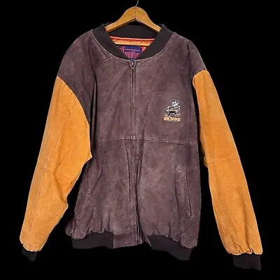 Vintage Jeff Hamilton Pro Sport Cleveland Browns Suede Leather Bomber Jacket XXL • $124.98