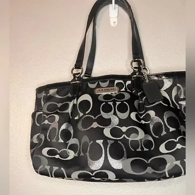 Coach Gallery Optic Signature Metallic Tote F19664 SV/Black • $100