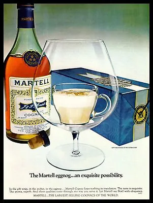 1970 Martell Cognac  The Martell Eggnog  Christmas Wrapped Box Vintage Print Ad • $14.95