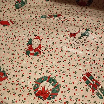 Vintage Santa Claus  Vinyl Tablecloth W/ Flannel Back 50  X 88  Oblong Retro • $12.90