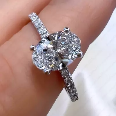 2.18Ctw Oval Cut Moissanite Hidden Halo Engagement Ring In 14K White Gold Plated • $150.88