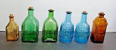 Vtg Wheaton Mini Color Glass Bottles W/Corks Bitters Lot Of 6 Blue Green Amber • $29.95