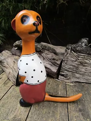 £18.99 • Buy Hand Carved Made Wooden Meerkat Statue Wild Animal Sculpture Ornament