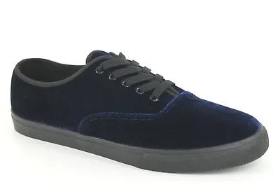 ASOS Mens Gents UK 10 Navy Blue Velvet Casual Lace Up Oxford Plimsolls Shoes • £19.99