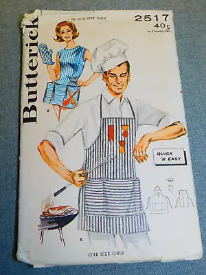 Vintage BUTTERICK Pattern 2517 MEN'S & LADIES QUICK & EASY FULL APRON • $7.95