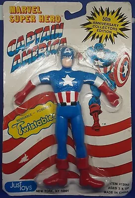 1990 Just Toys CAPTAIN AMERICA Twistable Marvel Super Hero Action Figure On Card • $9.99