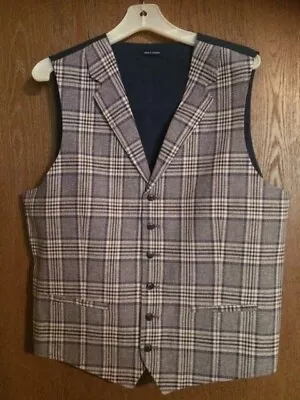 Mens Large Button Dress Vest Plaid Linen Cotton Stafford Waistcoat Notched Lapel • $20