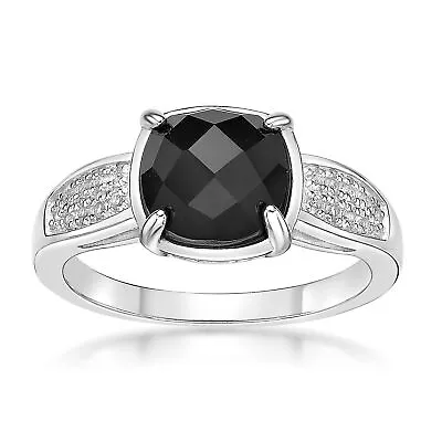 $34.99 • Buy Sterling Silver Checkered Cushion Cut Black Onyx Ring With White Topaz Sz 7