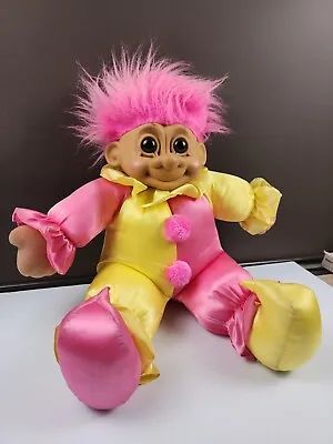 Vintage RUSS BERRIE Pink Yellow Jumbo Large Clown Jester Plush Troll Doll 60cm  • $40