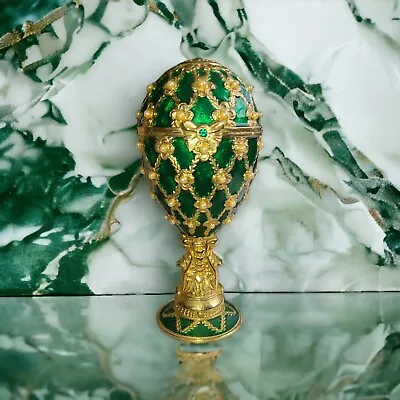 Faberge Inspired Krischerco Imperial Egg Emerald & Gold Enamel • $79.99