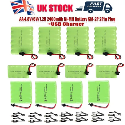 AA 4.8V/6V/7.2V 2400mAh Ni-MH Battery SM-2P 2Pin Plug +USB Charger For RC Car UK • £15.19