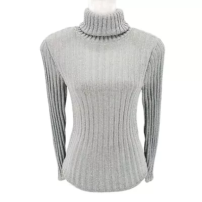B ALTMAN & CO Vintage Metallic Silver Turtleneck Sweater Size S/M - STAINED • $18